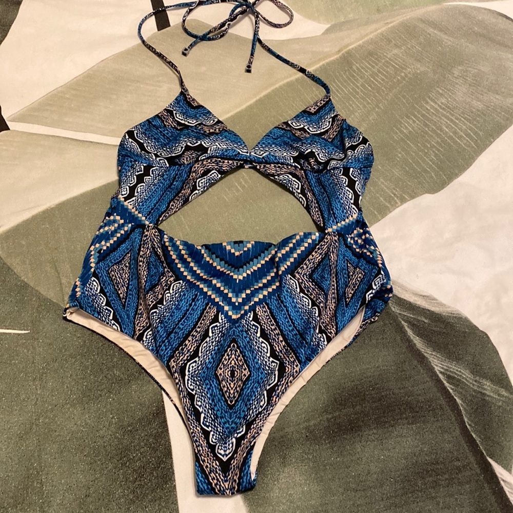Fella blue tribal print cut out one piece